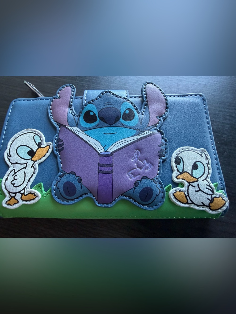 Disney- Brand -Children's Blue Stitch Wallet with Purple Book and Duck Accents